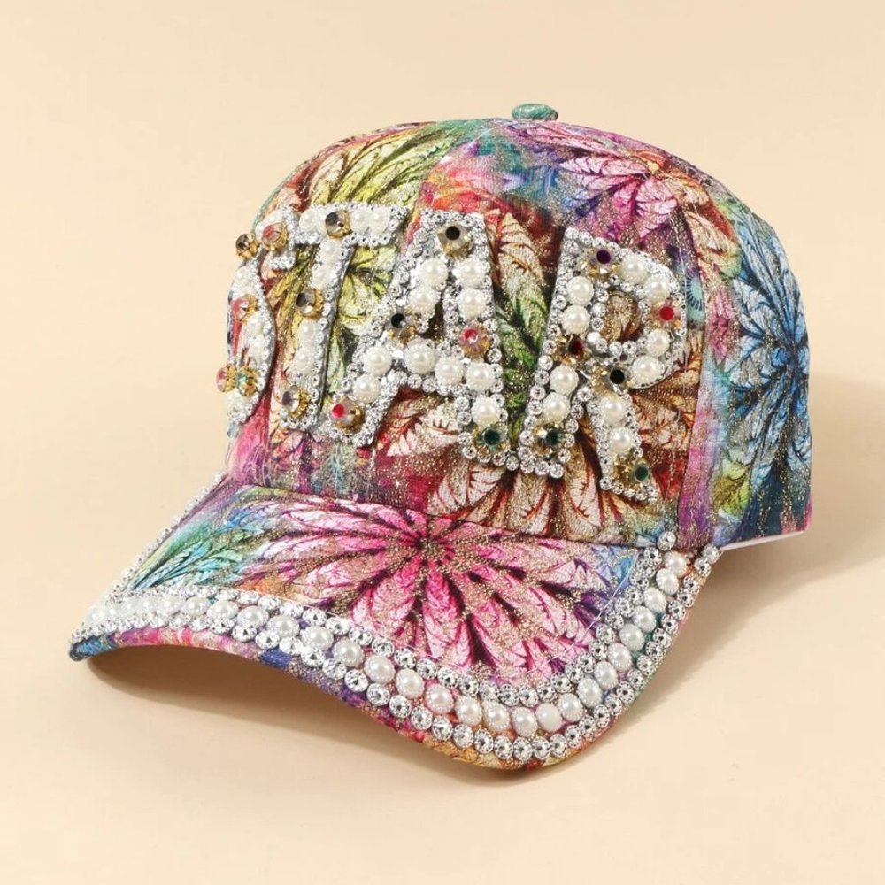 Rhinestone and Faux Pearl Decor Baseball Cap